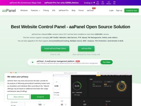 美国aaPanel：一键LNMP/LAMP的免费hosting control panel，终身Pro仅438美元