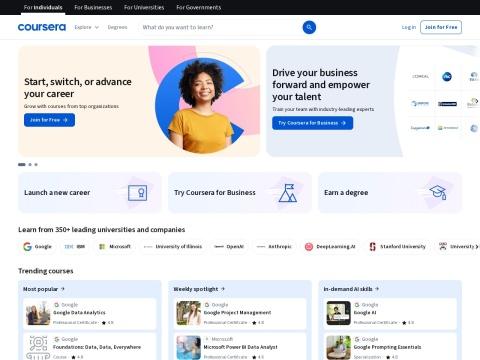 Coursera官网介绍：美国在线学习平台提供课程、专业证书与学位