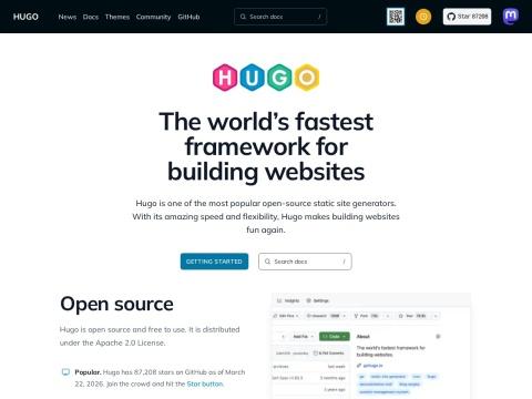 Hugo官网 - 世界上最快的开源静态网站生成器框架