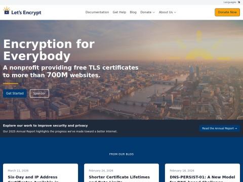 Let's Encrypt：美国非营利组织提供的免费SSL/TLS证书服务，助力7亿+网站实现HTTPS加密
