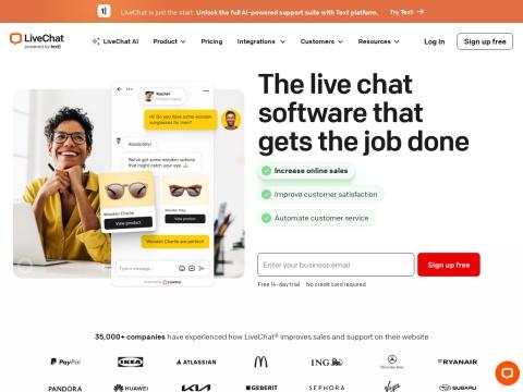 LiveChat® - 美国领先的AI在线聊天软件，赋能企业销售与客户支持