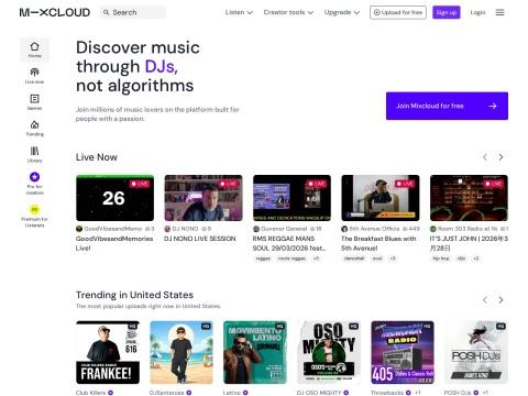 Mixcloud - 专业音频流媒体平台，专注DJ混音与播客分享