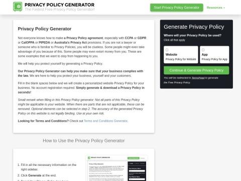 PrivacyPolicyGenerator.info：免费在线隐私政策生成器，快速实现GDPR与CCPA合规