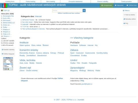 TOPlist - 捷克领先的无Cookie网站访问统计与排行榜平台