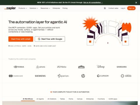 Zapier：自动化AI工作流与8000+应用集成的美国领先平台